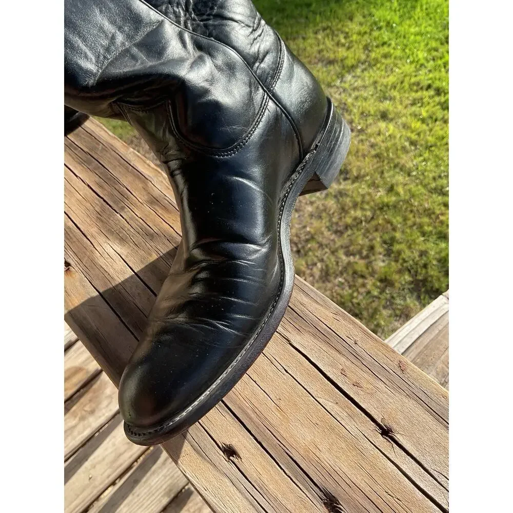 Justin Classic Black Roper Style L-3703 Cowboy Boots Mens Sz 6 1/2C